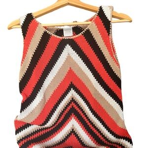 Mary McFadden Women's Chevron Knit Tank Top - Red, Brown, Cream